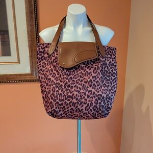Polo by Ralph Lauren Pink Leopard Print Tote with Brown Leather Trim